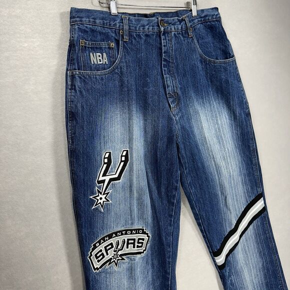 Vintage UNK San Antonio Spurs NBA Jeans 36 Two-Sided Embroidered Patches Y2K - Picture 2 of 16